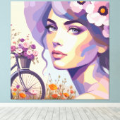 Impression sur toile de femme à bicyclette florale (Insitu (Plancher de Bois))