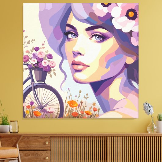 Impression sur toile de femme à bicyclette florale (Insitu(Salon))