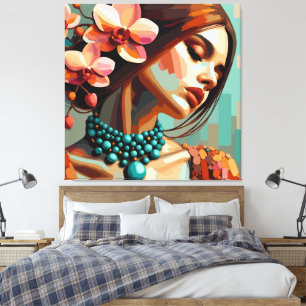 Impression sur toile de femme à l'orchidée rétro b