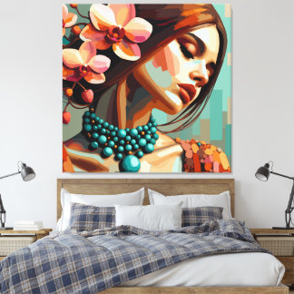 Impression sur toile de femme à l'orchidée rétro b