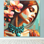 Impression sur toile de femme à l'orchidée rétro b (Insitu (Plancher de Bois))