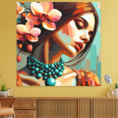 Impression sur toile de femme à l'orchidée rétro b (Insitu(Salon))