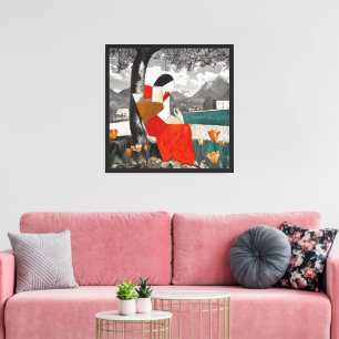Impression sur toile de femme abstraite lisant