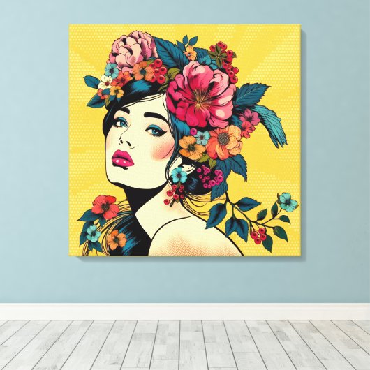 Impression sur toile de femme avec couronne de fle (Insitu (Plancher de Bois))