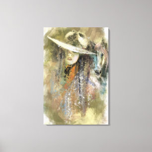 Impression sur toile de femme et de cheval - Peint