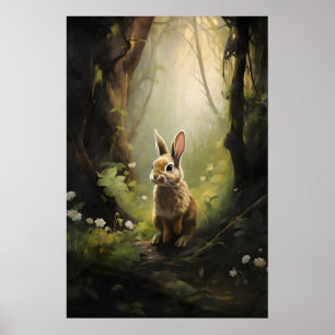 Impression sur toile de lapin dans une forêt verte