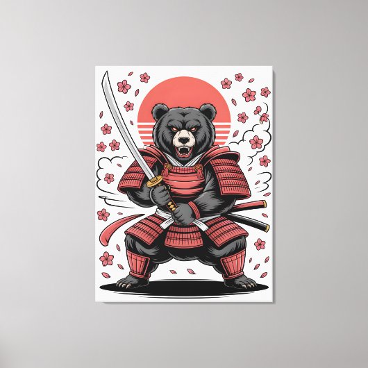 Impression sur toile de l'ours samouraï étirée (Recto)