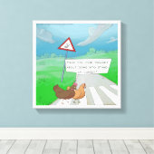 Impression sur toile de poulets drôles traversant  (Insitu (Plancher de Bois))