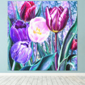 Impression sur toile de tulipes colorées (Insitu (Plancher de Bois))