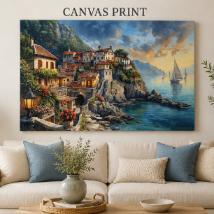 Impression sur toile de village côtier méditerrané