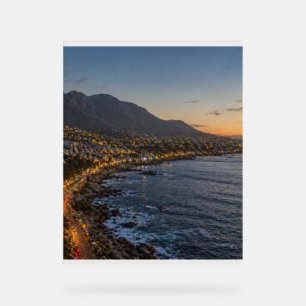 Impression sur toile de ville côtière au coucher d