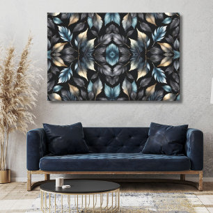 Impression sur toile élégante à motif feuille noir