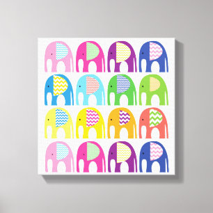 Impression sur toile - Éléphants multicolores