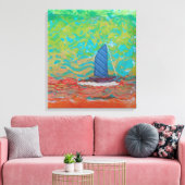 Impression sur toile étendue rayée bleue voile (Insitu(Salon))