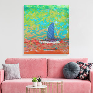 Impression sur toile étendue rayée bleue voile