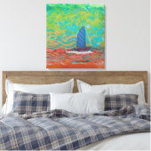 Impression sur toile étendue rayée bleue voile (Insitu(Chambre))