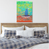 Impression sur toile étendue rayée bleue voile (Insitu(Chambre))