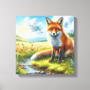 Impression sur toile étendue Renard roux assis au