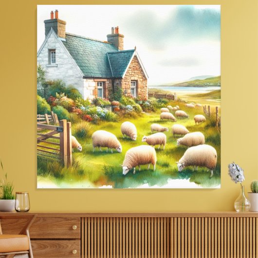 Impression sur toile étirée de ferme avec moutons (Insitu(Salon))