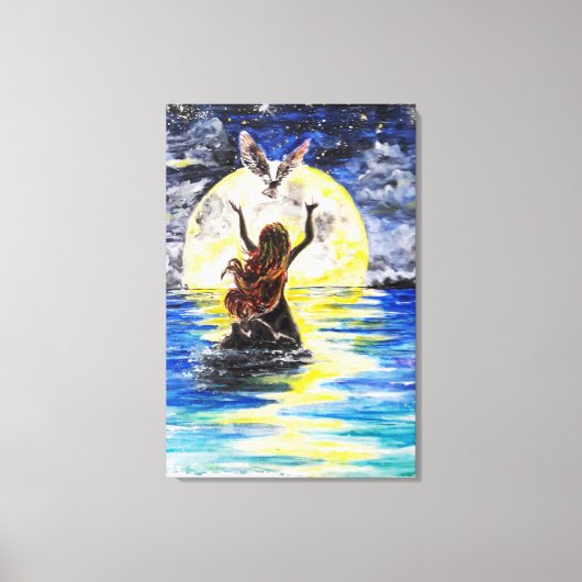 Impression sur toile Fille et Oiseau Liberté - Pei (Recto)