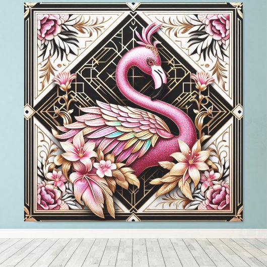 Impression sur toile flamant rose Art déco (Insitu (Plancher de Bois))