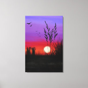 Impression sur toile Lac Coucher de soleil - Aquar
