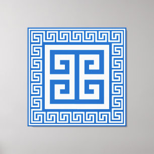 Impression sur toile motif clé grec blanc et bleu