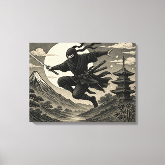Impression sur toile Ninja japonais pleine lune Fu