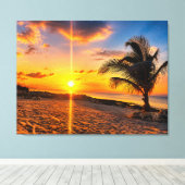 Impression sur toile Palmier Coucher de soleil des (Insitu (Plancher de Bois))