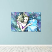 Impression sur toile - Peinture de femme et dauphi (Insitu (Plancher de Bois))