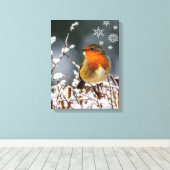 Impression sur toile Robin Songbird avec flocons d (Insitu (Plancher de Bois))