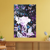 Impression sur toile Rose d'hiver et papillons (Insitu(Salon))