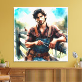 Impression sur toile tendue à l'aquarelle Cowboy o (Insitu(Salon))