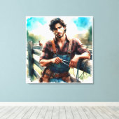 Impression sur toile tendue à l'aquarelle Cowboy o (Insitu (Plancher de Bois))