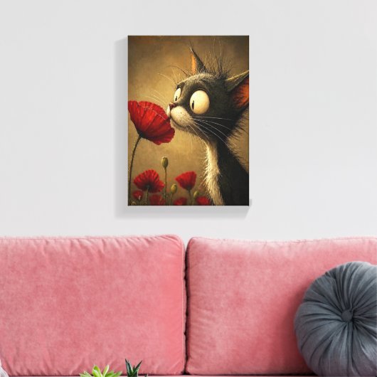 Impression sur toile tendue Chat noir mignon Fleur (Insitu(Salon))