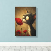 Impression sur toile tendue Chat noir mignon Fleur (Insitu (Plancher de Bois))