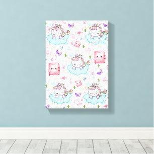 Impression sur toile tendue Licorne Rose Bleu Arc-