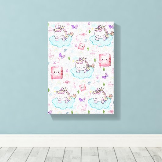 Impression sur toile tendue Licorne Rose Bleu Arc- (Insitu (Plancher de Bois))