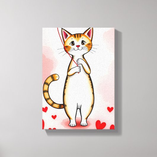 Impression sur toile tendue Mignon chat rouge coeu (Recto)