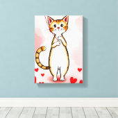 Impression sur toile tendue Mignon chat rouge coeu (Insitu (Plancher de Bois))