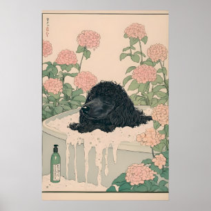 Impression sur toile Ukiyo-e Caniche Japandi Affic