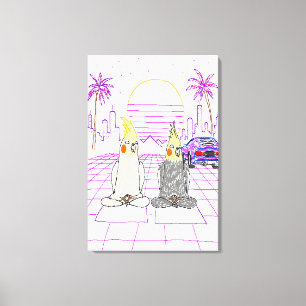 "Impression sur toile Vaporwave Cockatiels Coucher