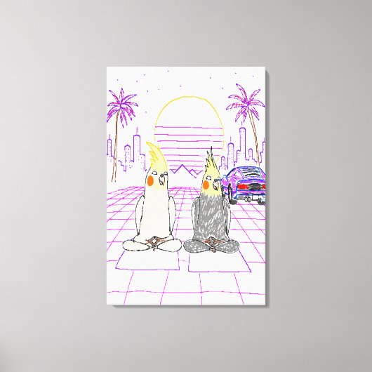 "Impression sur toile Vaporwave Cockatiels Coucher (Recto)