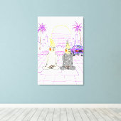 "Impression sur toile Vaporwave Cockatiels Coucher (Insitu (Plancher de Bois))