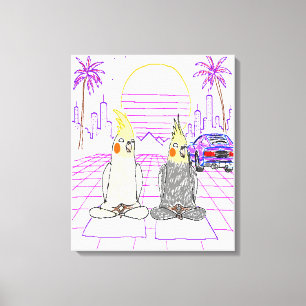 "Impression sur toile Vaporwave Cockatiels Coucher
