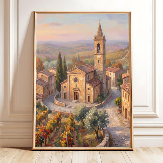 Impression sur toile Village toscan au crépuscule