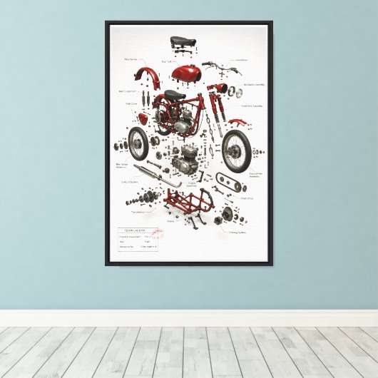 Impression technique d'une moto vintage 1949 démon (Insitu (Plancher de Bois))