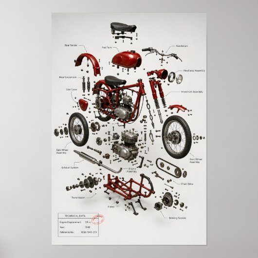 Impression technique d'une moto vintage 1949 démon (Devant)
