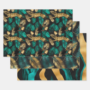 Impression Tigre Doré avec Motif de Feuilles Tropi