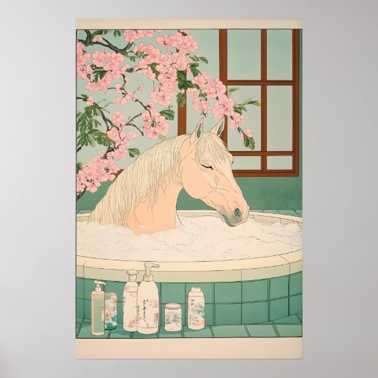 Impression Ukiyo-e Cheval Salle de Bain Minimalist (Devant)